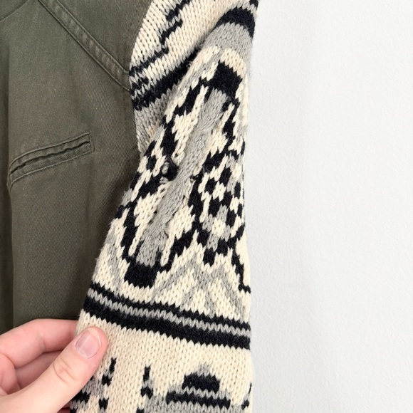 Fate Military Olive Cotton Jacket with Knitted Patterned Sleeves - Picture 5 of 13